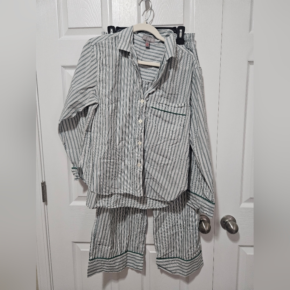 J. Crew 100% Cotton Green Striped Pajamas S - Picture 2 of 7
